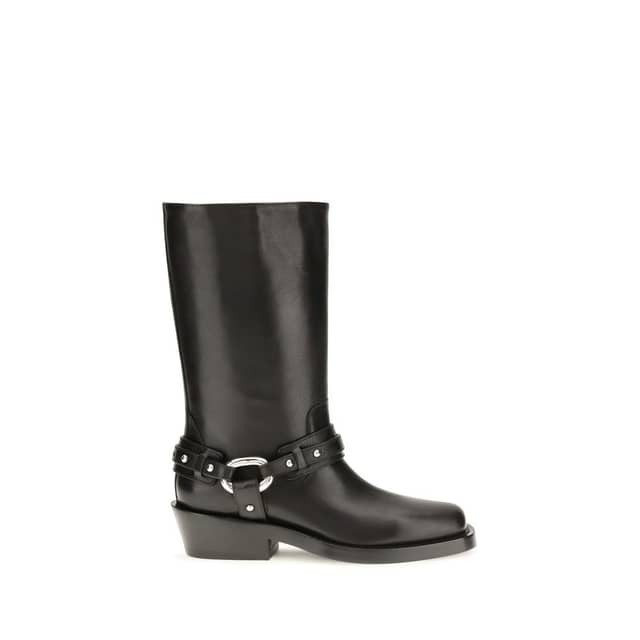 Black Calf Leather Bos Taurus Flat Boots