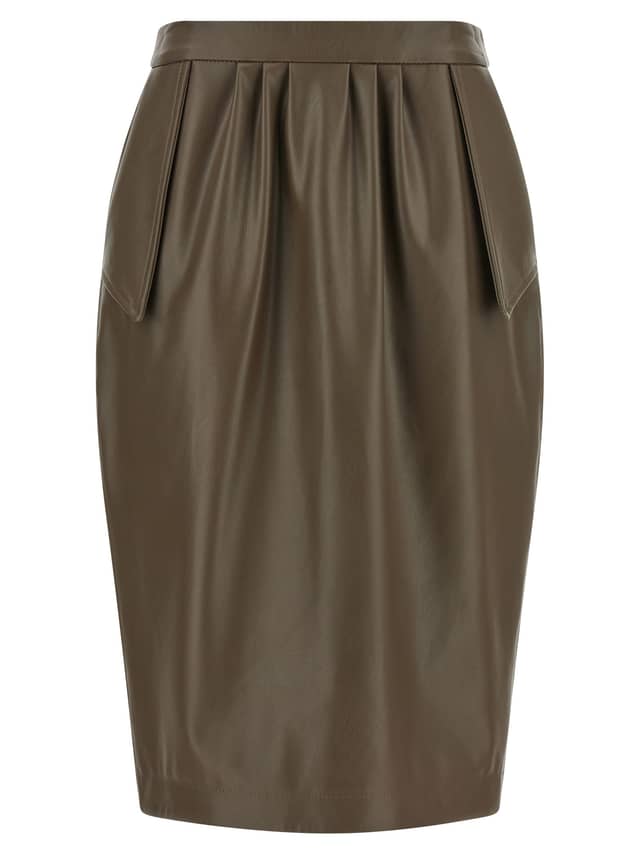 Brown Polyester Midi Skirt