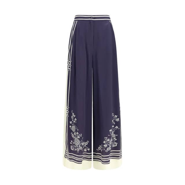 Blue Silk Casual Pants
