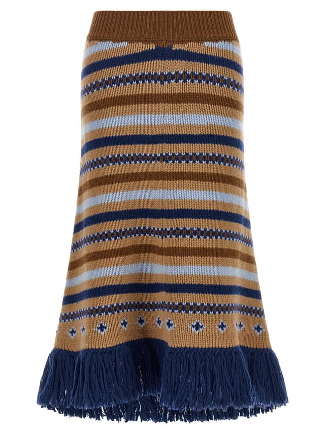 Multicolor Virgin Wool Midi Skirt