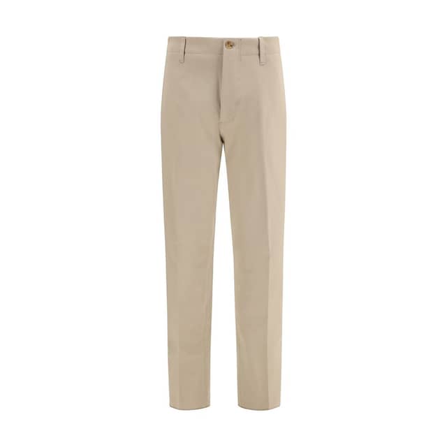 Beige Cotton Casual Pants
