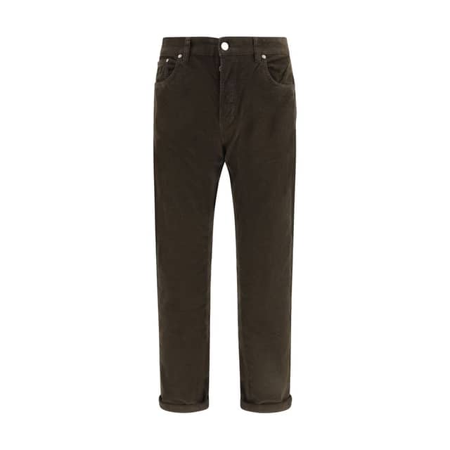 Brown Cotton Casual Pants