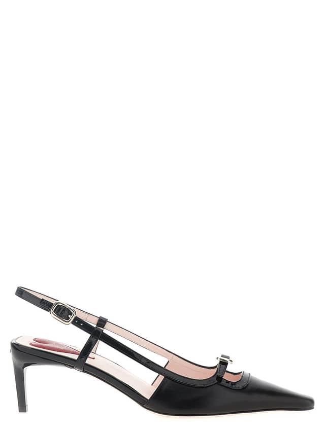 Black Calfskin Mid Heel Pumps