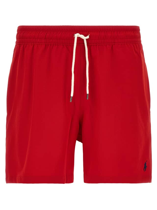Red Polyester Swim Shorts