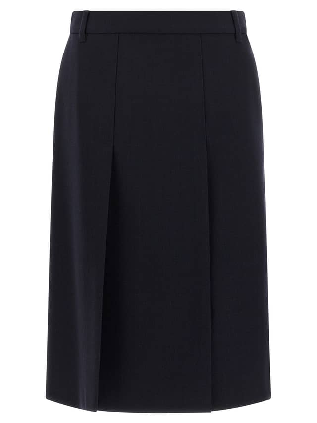 Blue Virgin Wool Midi Skirt