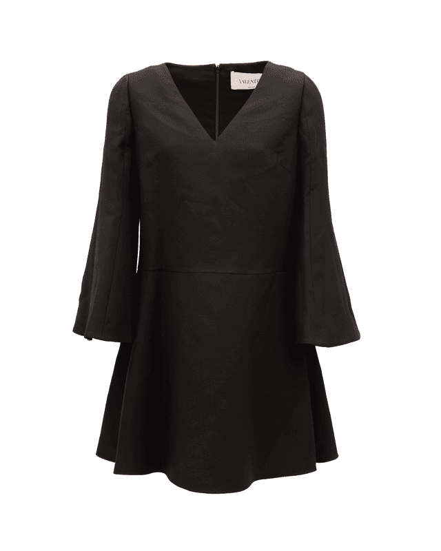 Black V-Neck Dress with Flared Sleeves