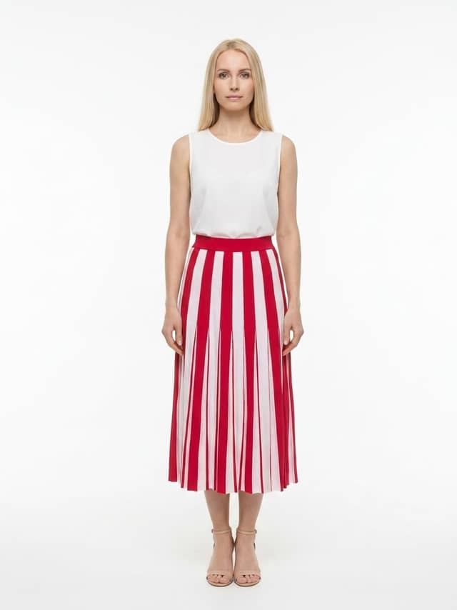 Red Elastane Midi Skirt