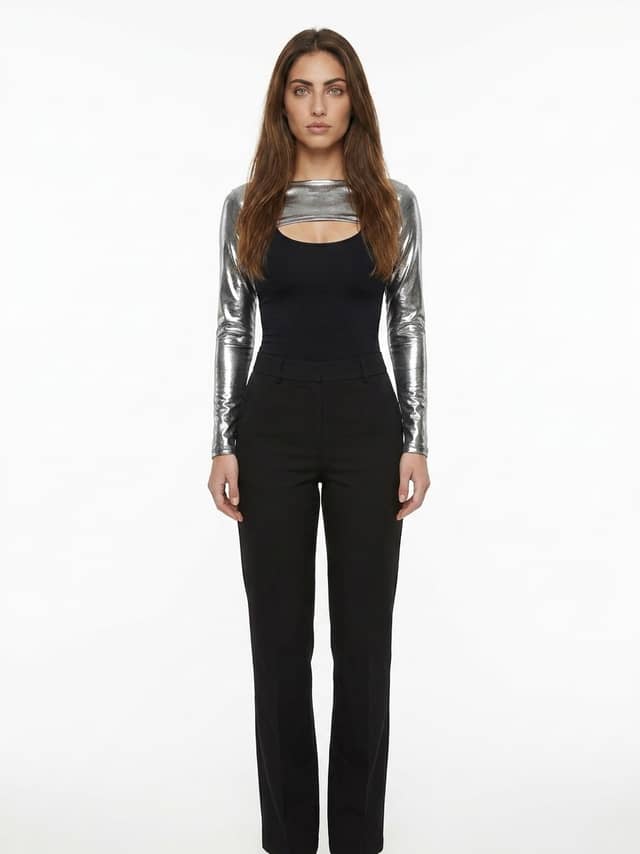 Silver Elastane Casual Pants