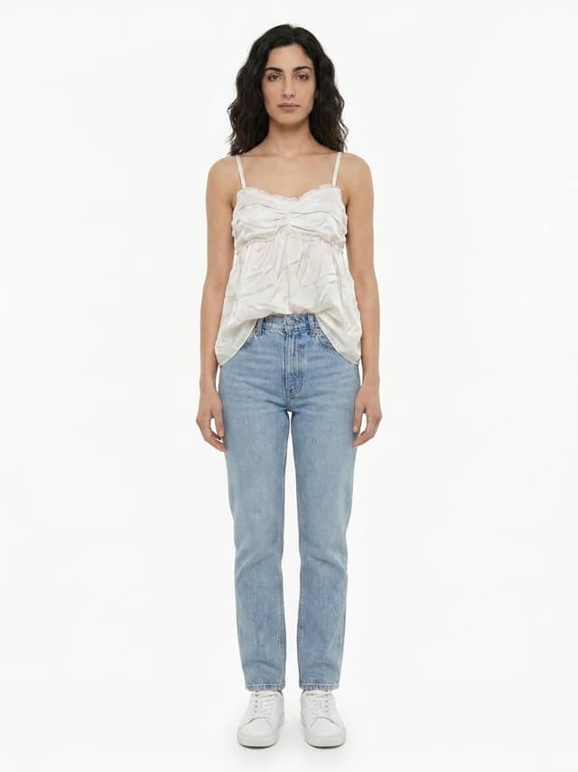 White Silk Sleeveles T-Shirt