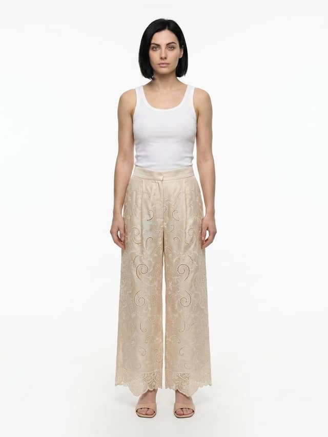Beige Cotton Casual Pants