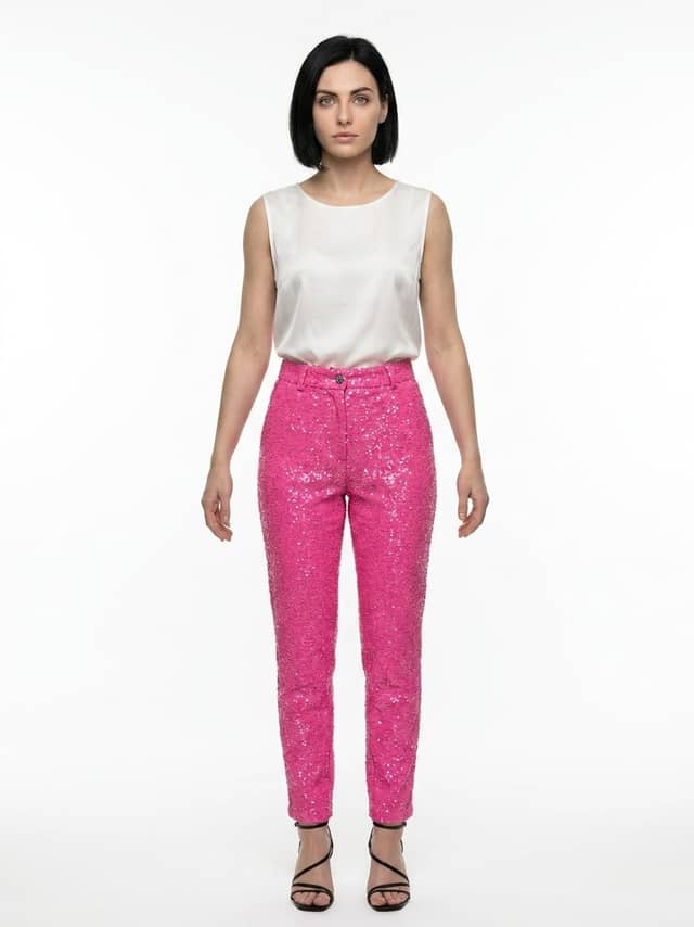 Pink Elastane Casual Pants