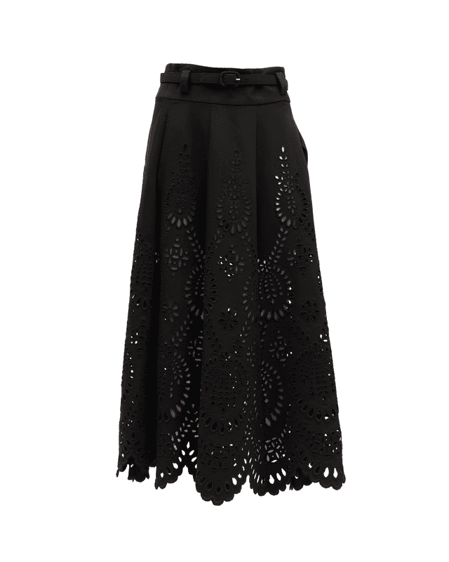 Cut-Out Floral Midi Black Skirt