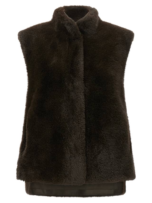Brown Polyamide Sleeveless Jacket
