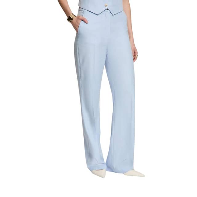 Blue Polyester Dress Pants